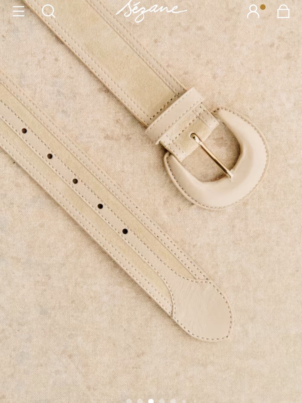 Sézane Cream Leather Belt with Rounded Gold Buckle